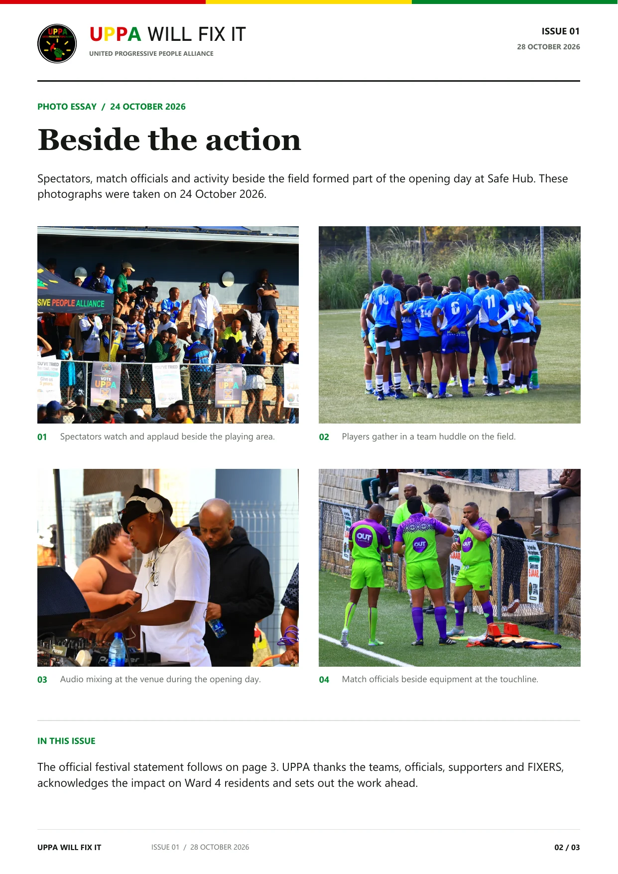Issue 01, page 2: Around the ground, with spectators and moments beside the field.
